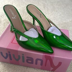 Women's Vivianly Sexy Bright Green Color Elegant Stiletto slip on Stilettos